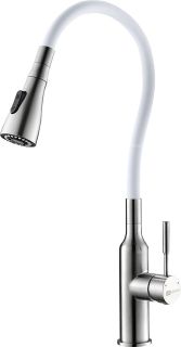 Смеситель для кухни Lemark Expert LM5082S-White с гибким поворотным изливом хром/белый